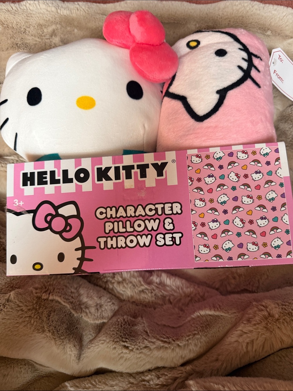 Hello Kitty Pink and White Character Pillow & Throw Set
